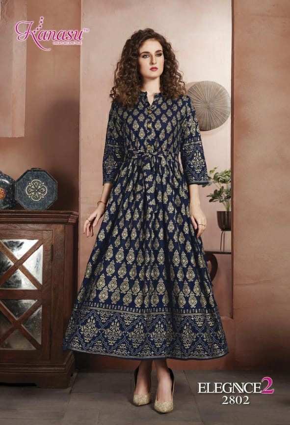 Kanasu Elegance 2 Heavy Rayon Gold Printed Designer Stylish Kurti Collection